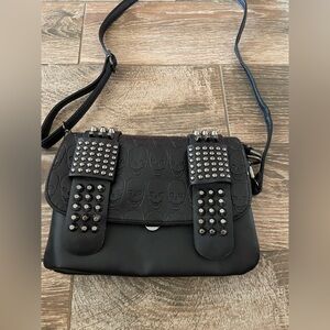 Faux leather skull and studs crossbody bag